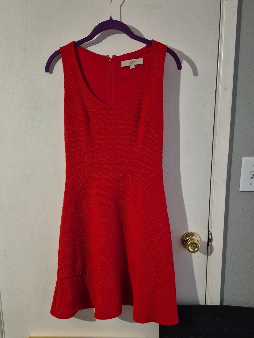 LOFT Red Sleeveless Scoop Neck Fit-and-Flare Mini Dress